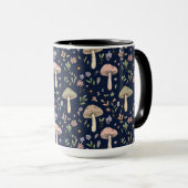 Moody Dark Navy Fungi Seamless Pattern マグカップ (正面右)