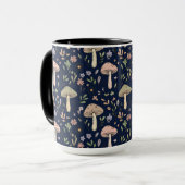 Moody Dark Navy Fungi Seamless Pattern マグカップ (正面左)
