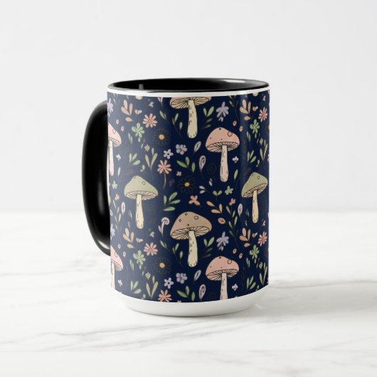 Moody Dark Navy Fungi Seamless Pattern マグカップ (正面左)