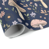 Moody Dark Navy Fungi Seamless Pattern ラッピングペーパー (ロールコーナー)