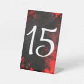 Moody Dark Red Rose Wedding Table Number 台座サイン (正面)