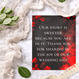 Moody Dark Red Rose Wedding Thank You Note サンキューカード