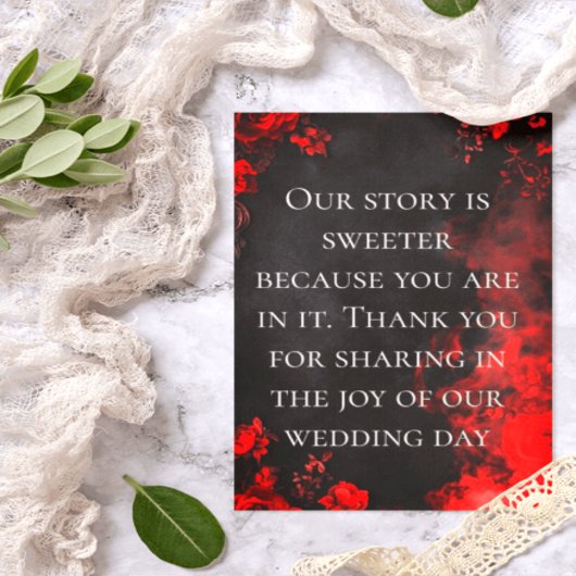 Moody Dark Red Rose Wedding Thank You Note サンキューカード
