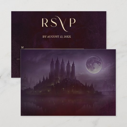 Moody Dark Romance Burgundy Velvet Wedding RSVP (正面/裏面)