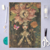 Moody Dark Rustic Fantasy Garden Girl Decoupage  薄葉紙 (クラフト)