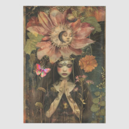 Moody Dark Rustic Fantasy Garden Girl Decoupage  薄葉紙