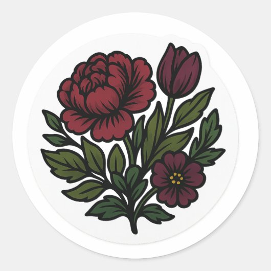 Moody Dutch Floral Sticker ラウンドシール (正面)