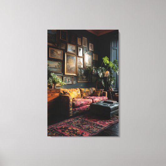 Moody Eclectic Gallery Wall Living Room キャンバスプリント (正面)