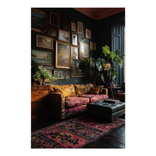 Moody Eclectic Gallery Wall Living Room ポスター (正面)