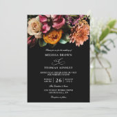Moody Elegant Floral Dark Budget QR Code Wedding 招待状 (スタンド正面)