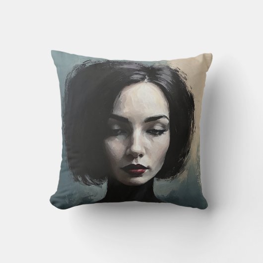 Moody Elegant Woman Portrait Art クッション (正面)