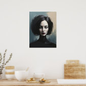 Moody Elegant Woman Portrait Art ポスター (キッチン)