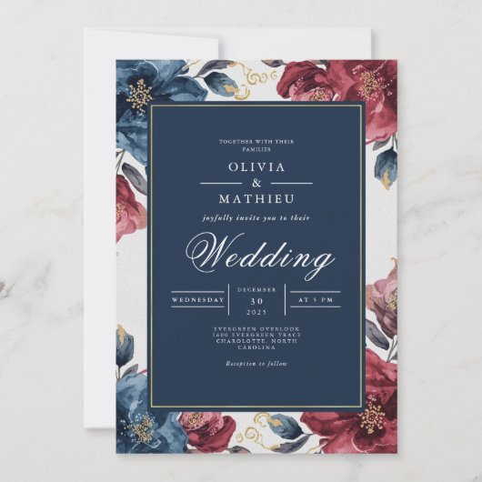 Moody Floral Arch Flourish Wedding 招待状 (正面)