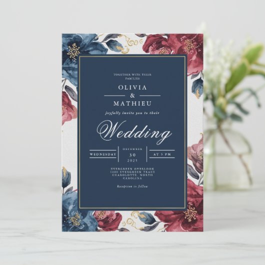 Moody Floral Arch Flourish Wedding 招待状 (スタンド正面)