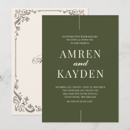Moody Floral Burgundy Sage Wedding Invitation 招待状