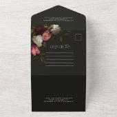 Moody Floral Dark Chic Burgundy Wedding QR Code オールインワン招待状 (外側)