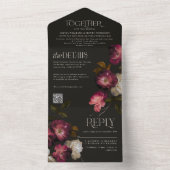 Moody Floral Dark Chic Burgundy Wedding QR Code オールインワン招待状 (内側)
