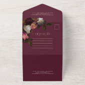 Moody Floral Dark Chic Burgundy Wedding QR Code オールインワン招待状 (外側)