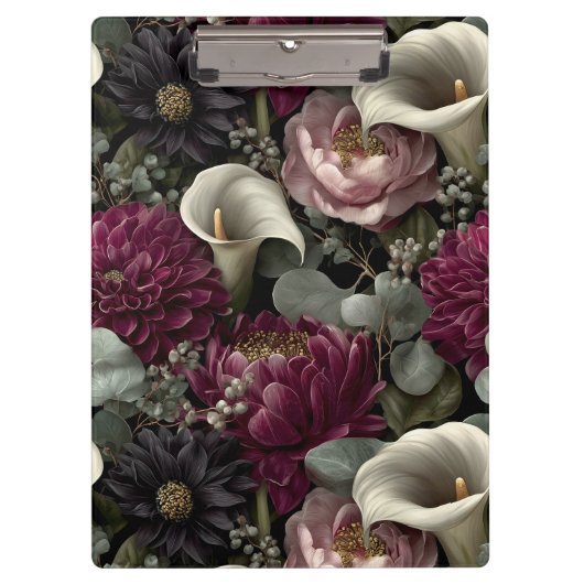 Moody Floral Pattern with Dahlias and Calla Lilies クリップボード (正面)