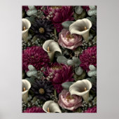Moody Floral Pattern with Dahlias and Calla Lilies ポスター (正面)