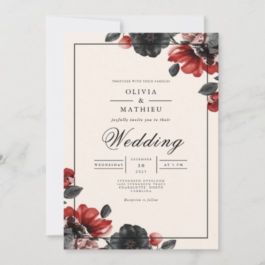 Moody Floral Romantic Wedding 招待状 (正面)