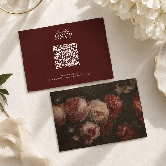 Moody Floral RSVP Card QR Code