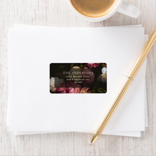 Moody Floral Wedding Dark Romantic Black Burgundy ラベル (インサイチュ)