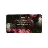 Moody Floral Wedding Dark Romantic Black Burgundy ラベル (正面)