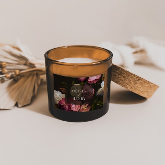 Moody Floral Wedding Dark Romantic Black Burgundy 長方形シール