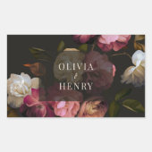 Moody Floral Wedding Dark Romantic Black Burgundy 長方形シール (正面)