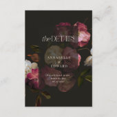 Moody Floral Wedding Details Burgundy & Black エンクロージャーカード (正面)