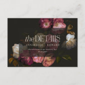 Moody Floral Wedding Details Burgundy & Black エンクロージャーカード (正面)