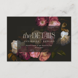 Moody Floral Wedding Details Burgundy & Black エンクロージャーカード
