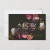 Moody Floral Wedding Details Burgundy & Black 出欠カード (正面)