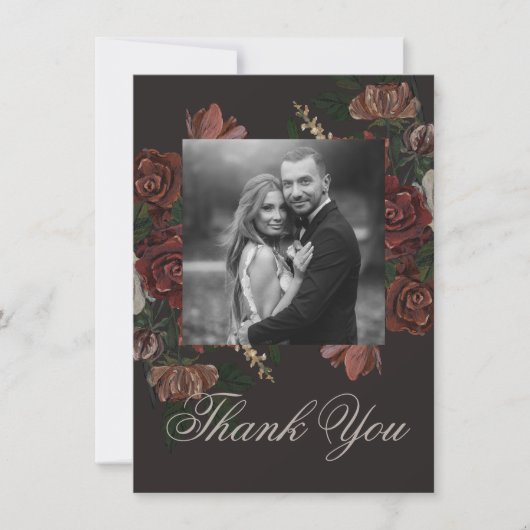 Moody Floral Wedding Thank You Card サンキューカード (正面)