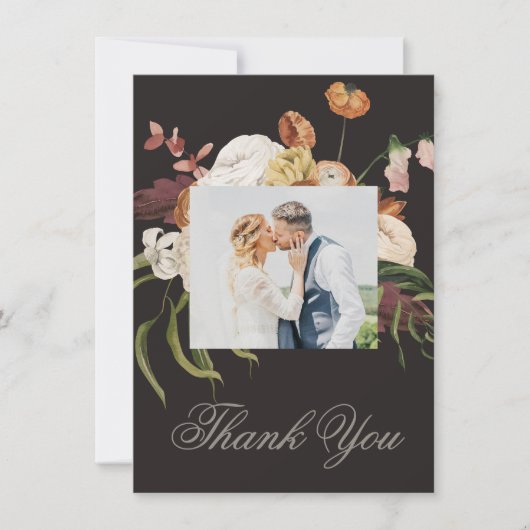 Moody Floral Wedding Thank You Card サンキューカード (正面)