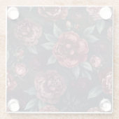 Moody Florals Watercolor Dark Red Pattern ガラスコースター (裏面)