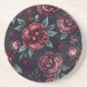 Moody Florals Watercolor Dark Red Pattern コースター (正面)