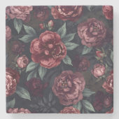 Moody Florals Watercolor Dark Red Pattern ストーンコースター (正面)