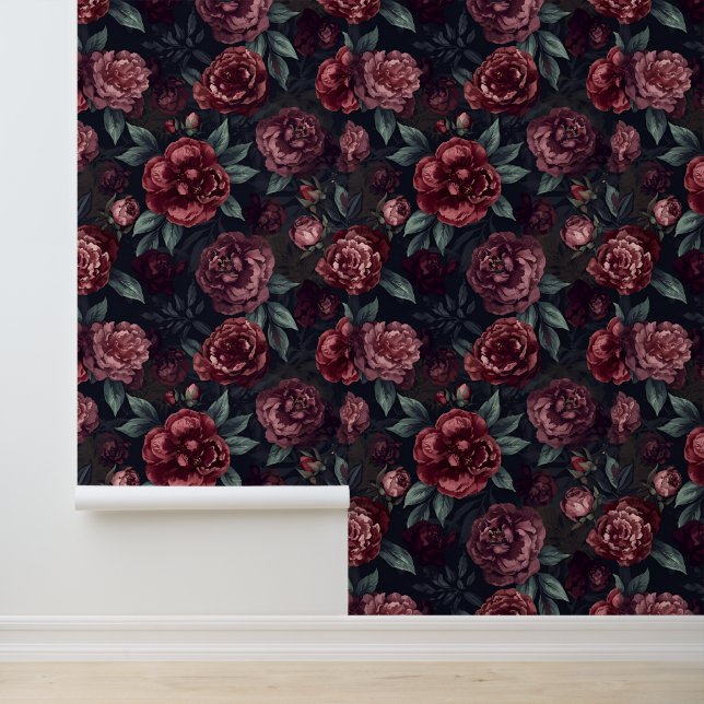 Moody Florals Watercolor Dark Red Pattern 壁紙 (アプリケーション)
