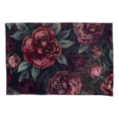 Moody Florals Watercolor Dark Red Pattern 枕カバー (正面)