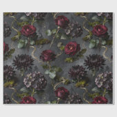 Moody Flower Dark Floral Gift ラッピングペーパー (フラット)