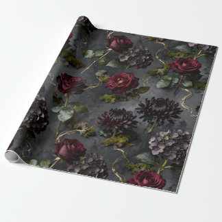 Moody Flower Dark Floral Gift ラッピングペーパー