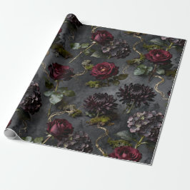 Moody Flower  Dark Floral Gift ラッピングペーパー