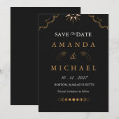 Moody Gold Celestial Starry Night save the date In 招待状 (正面/裏面)