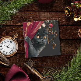 Moody Gothic Black Cat Christmas QR RSVP Card ノートカード
