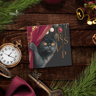 Moody Gothic Black Cat Christmas QR RSVP Card ノートカード