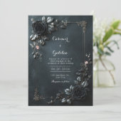 Moody Gothic Black Rose Floral Frame Wedding 招待状 (スタンド正面)