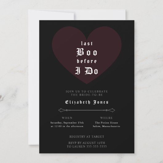 Moody Gothic Bridal Shower Invitation 招待状 (正面)