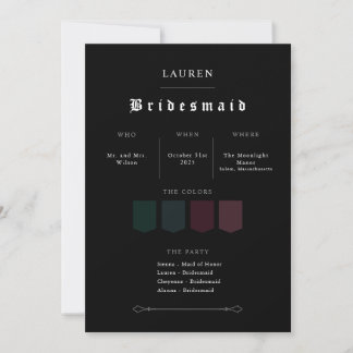 Moody Gothic Bridesmaid Proposal Invitation 招待状
